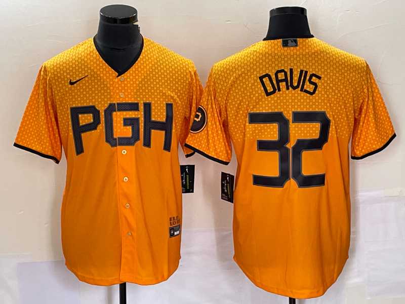 Mens Pittsburgh Pirates #32 Henry Davis Yellow 2023 City Connect Stitched Jersey->pittsburgh pirates->MLB Jersey